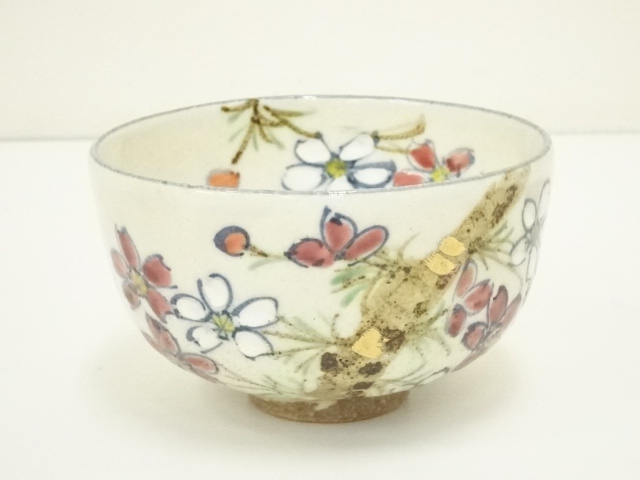 京焼　清水焼　中村香菊作　乾山写　粉引　桜花図　茶碗　共箱　茶道具　茶器 京焼 清水焼 中村香菊作 乾山写 粉引 桜花図 茶碗 共箱